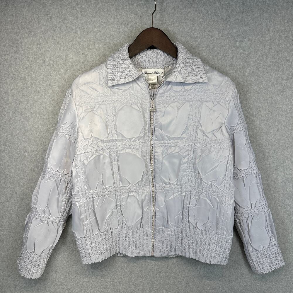 General Apparel Jacket Women Small Silver Gray 100% Polyester Full Zip Collared